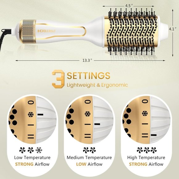 NEW PRITECH DUAL VOLTAGE 1000W CERAMIC IONIC HOT AIR BRUSH - 4 IN 1 STYLER - Picture 6 of 11